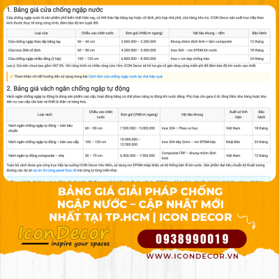Bảng giá giải pháp chống ngập nước 2025 – Cập nhật mới nhất tại TP.HCM | ICON Decor